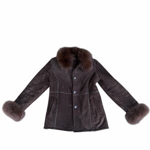 Marvin Richards Penny Western Lane Suede Leather Fox Fur Trim Y2K Brown Vintage